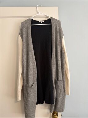 Madewell Gray & Cream Open-Front Colorblock Cardigan